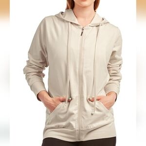 Sofra Women's Thin Cotton Zip Up Hoodie Jacket ~ Oatmeal